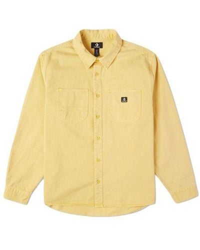 Converse Casual Woven Button Cardigan Retro Long Sleeves Jacket - Yellow