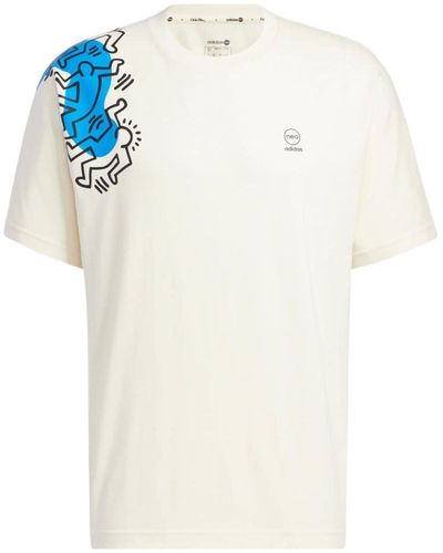 adidas X Keith Haring Crossover Ss22 Cartoon Pattern Printing Round Neck Short Sleeve White