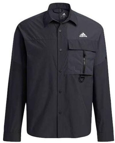 adidas Casual Sports Solid Color Breathable Long Sleeves Shirt Black - Blue