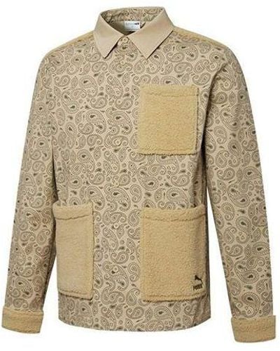 PUMA Paisley Woven Shirt Cashew Pattern Multiple Pockets Logo Jacket - Natural