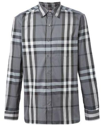 Burberry Plaid Long Sleeve Shirt - Gray