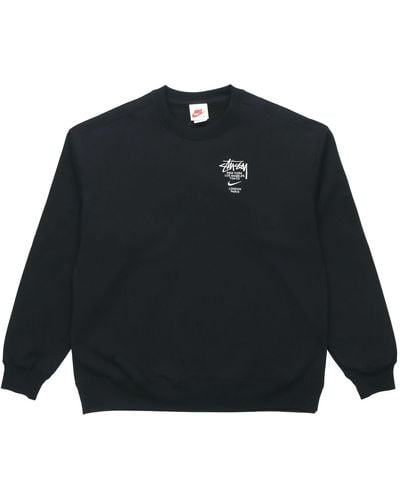 Stussy X Nike Crossover Embroidered Alphabet Logo Loose Pullover Round Neck Fleece Lined Asia Edition - Black