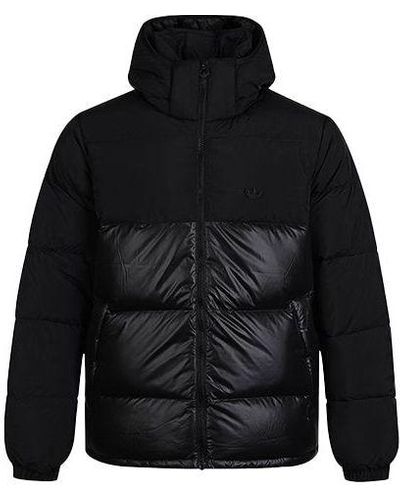 adidas Originals Down Regen Puff Stay Warm Splicing Sports Hooded Down Jacket - Black