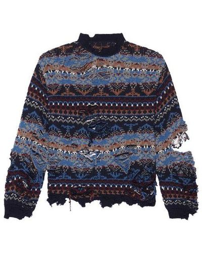 Balenciaga Destroyed Fair Isle Wool-blend Sweater - Blue