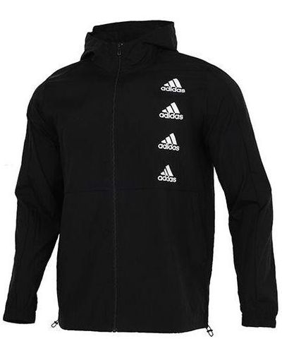 adidas Sports Running Training Woven Hooded Jacket - Black