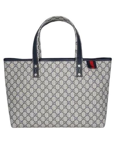 Gucci Logo Leather Canvas Large Capacity Shoulder Bag Beige - Metallic