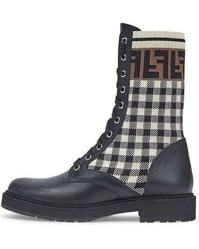 Fendi Leather Biker Boots With Stretch Fabric - Black