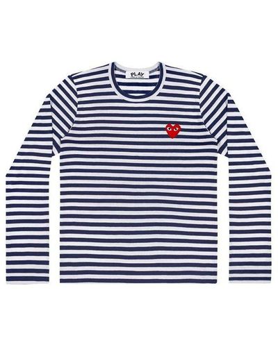 COMME DES GARÇONS PLAY Stripe Small Logo Long Sleeves Tee - Blue