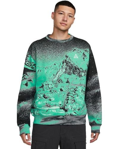 Nike Acg Therma-fit All-over Print Fleece Crew - Green