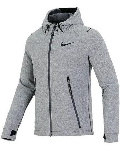 Nike Pro Therma-fit Full-length Zipper Cardigan Knit Training Hooded Jacket Gray