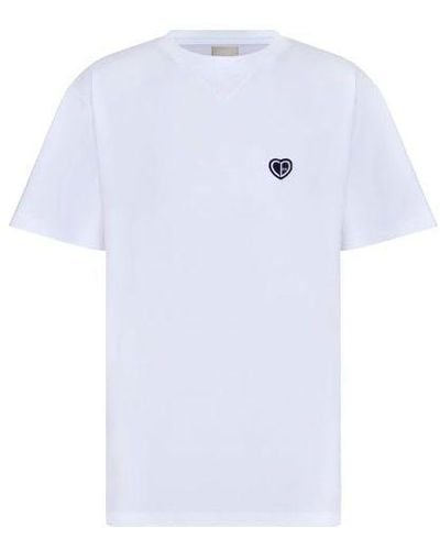 Dior Ss22 Cotton Plain Weave Knit Material Cd Heart Short Sleeve T-shirt - White