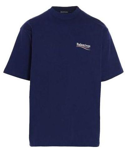 Balenciaga Political Campaign Printing Large Version Short Sleeve Navy Blue
