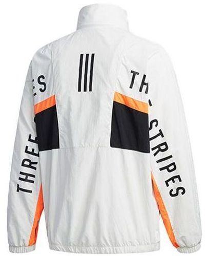 adidas Mh Cb Jkt Back Alphabet Logo Printing Sports Stand Collar Jacket Autumn Gray - White
