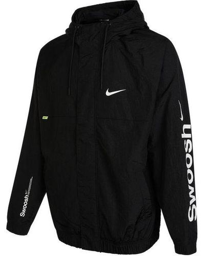 Nike Alphabet Logo Printing Woven Hooded Jacket Autumn Black