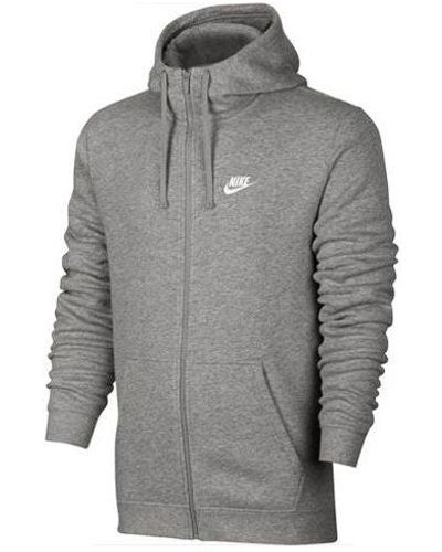 Nike Logo Embroidered Fleece Lined Hooded Jacket Gray