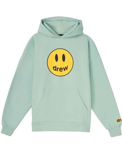 Drew House Mascot Smiling Face Hooded Fleece Lined Mint Green - Blue