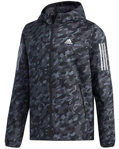 adidas Ai Wb Camo Camouflage Windproof Casual Sports Hooded Jacket - Blue
