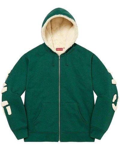 Supreme Faux Fur Lined Zip Up Hooded Sweatshirt - Green