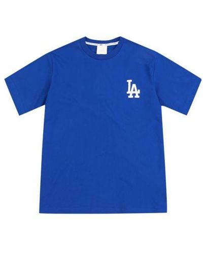 MLB Ny/la Los Angeles Dodgers Basic Small Label Printing Sports Round Neck Loose Short Sleeve - Blue
