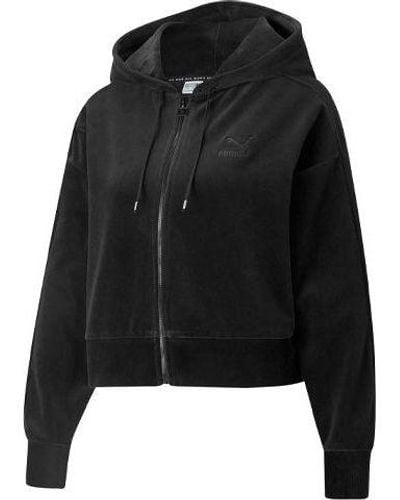 PUMA Casual Embroidered Zipper Short Hooded Jacket - Black