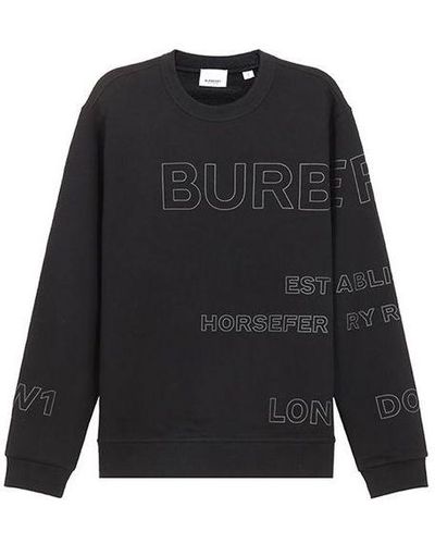 Burberry Horseferry Print Cotton Round Neck Sports Pullover Sweater - Black