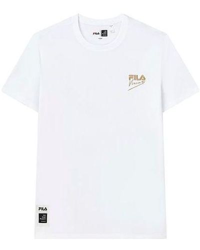 Fila X Crossover Casual Printing Breathable Knit Short Sleeve White T-shirt