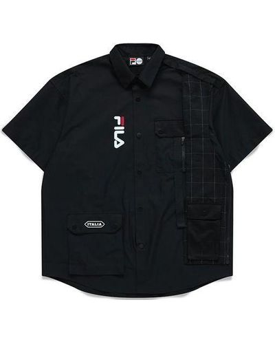 FILA FUSION Woven Pocket Cargo Short Sleeve Shirt - Black