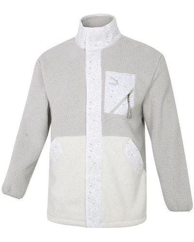 PUMA Paisley Imitation Lamb Wool Stand-up Collar Jacket - White