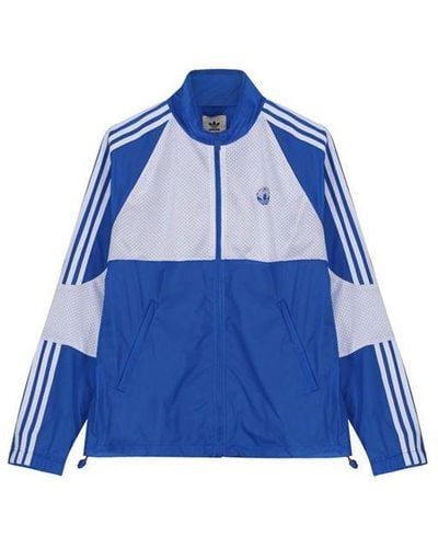 adidas Originals X Oyster Track Crossover Splicing Contrasting Colors Stripe Sports Stand Collar Jacket - Blue
