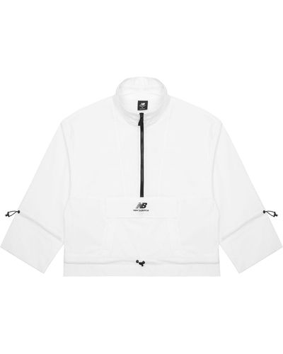 New Balance Logo Printing Half Zipper Sports Woven Stand Collar Jacket - White