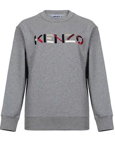 KENZO Fw20 Cotton Embroidered Logo Pattern Fleece Lined Pearl Gray Hoodie