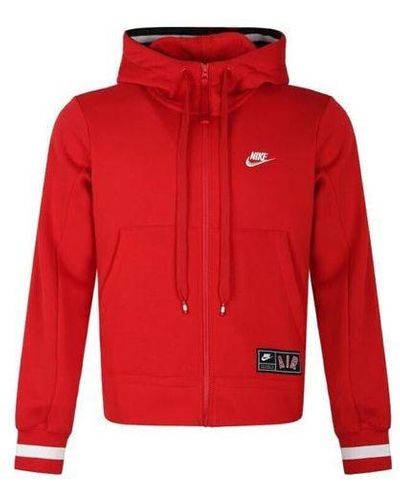 Nike Alphabet Hooded Zipper Fleece Jacket - Red