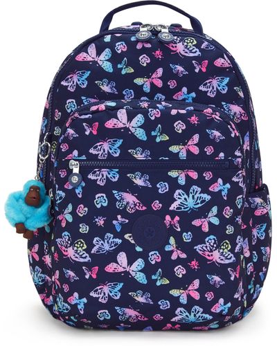 Kipling Backpack Seoul Lap Butterfly Fun Large - Blue