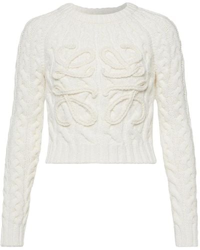 Loewe Anagram-embossed Cropped Wool-blend Knitted Sweater - White