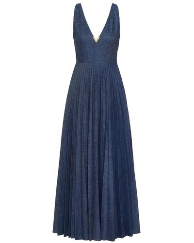Valentino Pleated Midi Dress - Blue