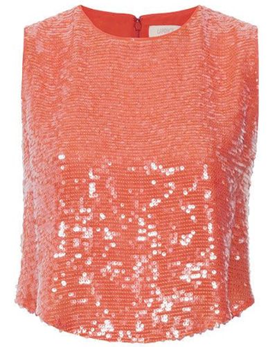 LAPOINTE Sequin Cropped Round Hem Tank - Red