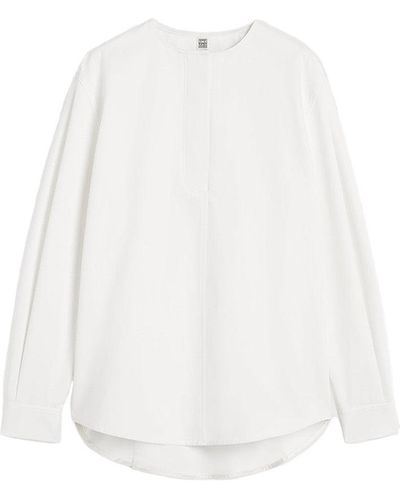 Totême Collarless Cotton Shirt - White