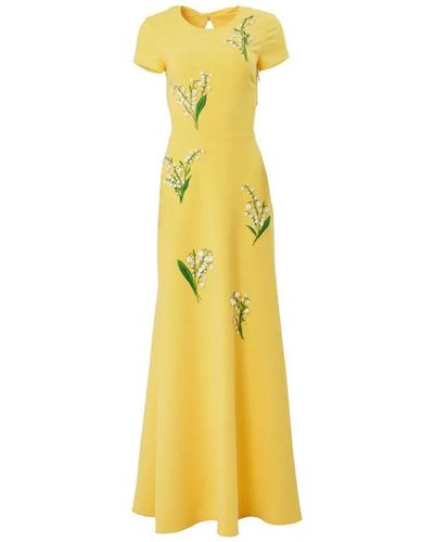 Carolina Herrera Floral Embroidered Gown - Yellow