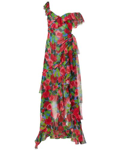 Carolina Herrera One-shoulder Floral Gown - Red