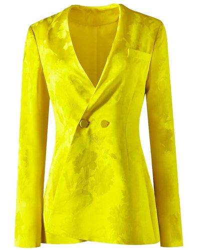 Alejandra Alonso Rojas Printed Silk Flared Jacket - Yellow