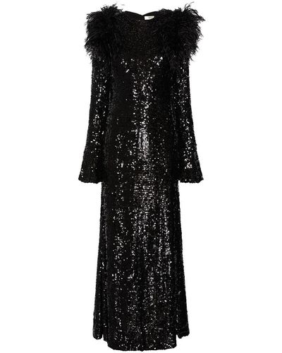 LAPOINTE Sequin Dress With Feathers - Black