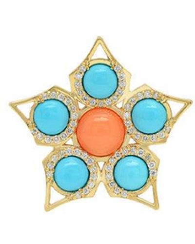 Sig Ward Coral And Turquoise Diamond Ring - Blue