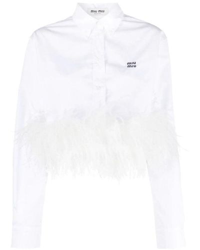 Miu Miu Feather-trim Shirt - White