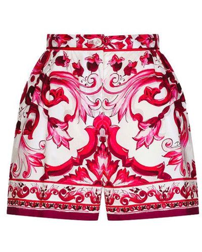 Dolce & Gabbana Majolica-print Poplin Shorts - Red