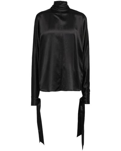 Saint Laurent Satin Turtleneck Top - Black