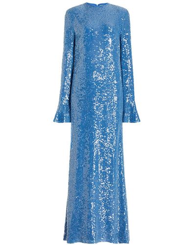 LAPOINTE Sequin Flare Sleeve Dress - Blue