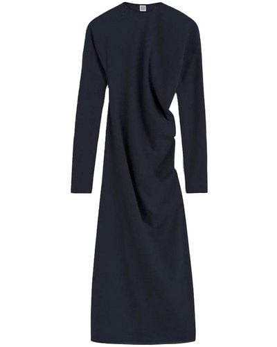 Totême Twisted Flannel Midi Dress - Blue