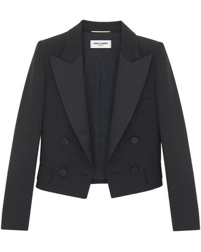 Saint Laurent Double-breasted Cropped Blazer - Blue