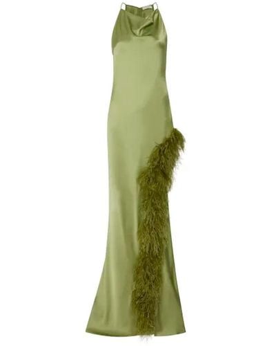 LAPOINTE Halter Gown With Feathers - Green