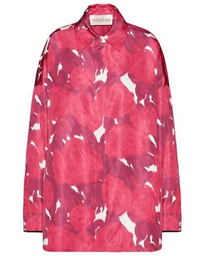 Valentino Rose Silk Faille Oversized Shirt - Pink
